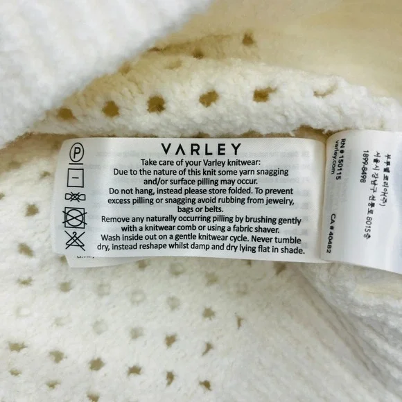 Varley Grady Boucle Sweater Sz S Coconut Milk Ivory Open Knit Cotton Blend - Picture 12 of 14